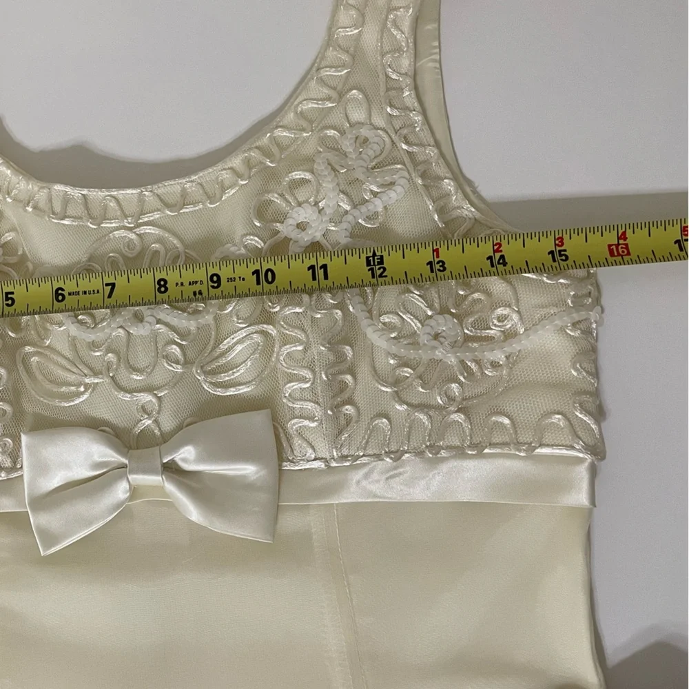 Vintage 90s Ivory Sheath Long Wedding Dress Empire Bust Satin Chiffon Small - Picture 7 of 10